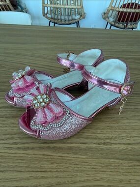 Girls Pink Jewel Bow Dress Sandals